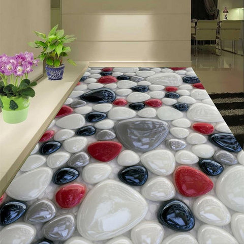 Image of Red, Black, Gray and White River Rock Self Adhesive Floor Mural, Custom Sizes Available Maughon's 