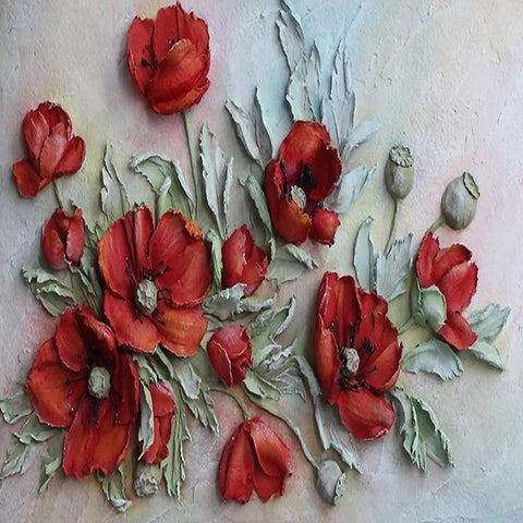 Image of Red Poppy Flowers Relief Wallpaper Mural, Custom Sizes Available Household-Wallpaper Maughon's 
