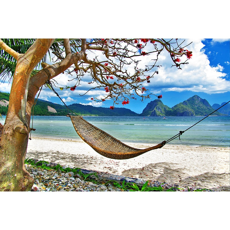 Relaxing Hammock By the Ocean Wallpaper Mural, Custom Sizes Available Wall Murals Maughon's 