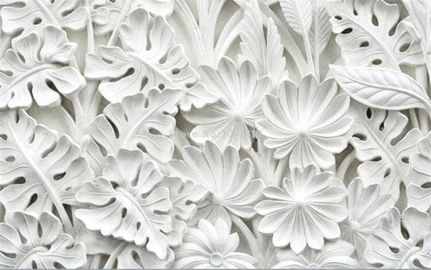 Image of Relief Sculpture White Leaves Wallpaper Mural, Custom Sizes Available Wall Murals Maughon's 