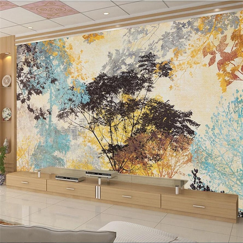 Retro Abstract Tree Silhouette Wallpaper Mural, Custom Sizes Available Wall Murals Maughon's 