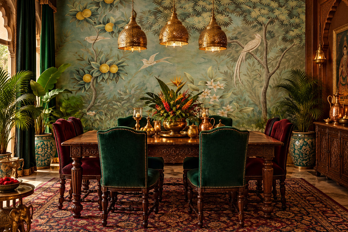Retro Birds, Lemons and Trees Wallpaper Mural, Custom Sizes Available Wall Murals Maughon's 