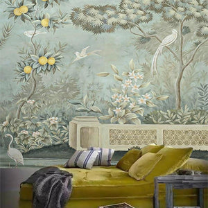 Retro Birds, Lemons and Trees Wallpaper Mural, Custom Sizes Available Wall Murals Maughon's 