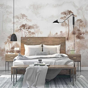 Mural de papel pintado con paisaje de tinta china retro, tamaños personalizados disponibles