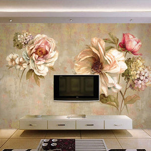 Retro Floral Bouquets Wallpaper Mural, Custom Sizes Available