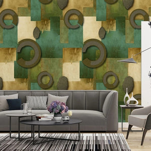 Retro Geometric Circle Graphics Wallpaper Mural, Custom Sizes Available Wall Murals Maughon's Waterproof Canvas 