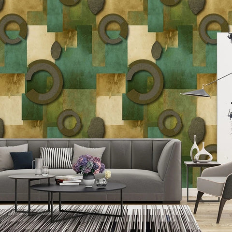 Image of Retro Geometric Circle Graphics Wallpaper Mural, Custom Sizes Available Wall Murals Maughon's Waterproof Canvas 