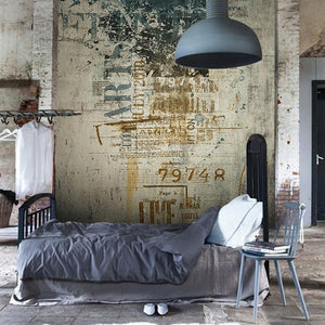 Retro Postered Cement Wall Wallpaper Mural, Custom Sizes Available