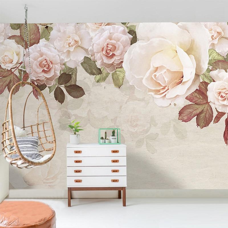 Retro Light Pink Roses Wallpaper Mural, Custom Sizes Available Household-Wallpaper Maughon's 