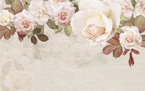Retro Light Pink Roses Wallpaper Mural, Custom Sizes Available