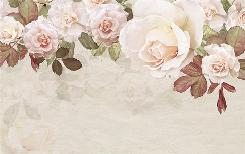 Image of Retro Light Pink Roses Wallpaper Mural, Custom Sizes Available