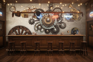 Retro Mechanical Gear Wallpaper Mural, Custom Sizes Available