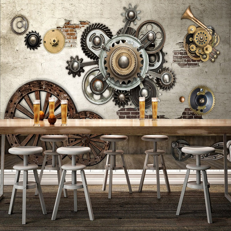 Retro Mechanical Gear Wallpaper Mural, Custom Sizes Available Wall Murals Maughon's 