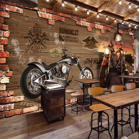 Image of Retro Motorcycle Brick Wall Wallpaper Mural, Custom Sizes Available Household-Wallpaper Maughon's 
