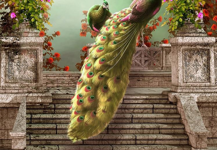 Retro Peacocks With Arches Wallpaper Mural, Custom Sizes Available Wall Murals Maughon's 