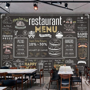 Mural de papel pintado con tablero de menú de restaurante retro, tamaños personalizados disponibles