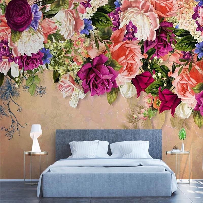 Retro Roses Garland Wallpaper Mural, Custom Sizes Available Household-Wallpaper Maughon's 