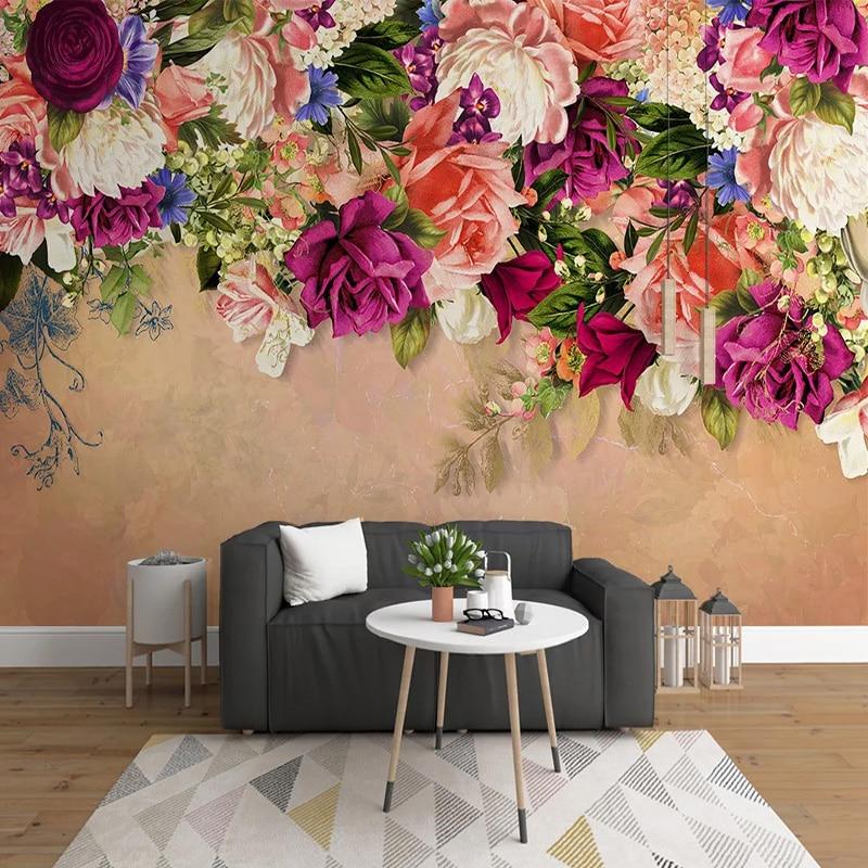 Retro Roses Garland Wallpaper Mural, Custom Sizes Available Household-Wallpaper Maughon's 
