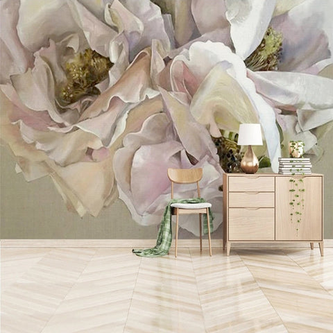 Image of Retro White Rose Wallpaper Mural, Custom Sizes Available Wall Murals Maughon's 