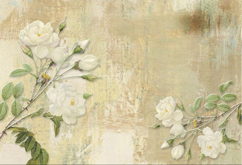 Image of Retro White Roses Wallpaper Mural, Custom Sizes Available Wall Murals Maughon's 