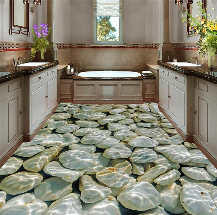 River Rocks Under Sparkling Water Self Adhesive Floor Mural, Custom Sizes Available