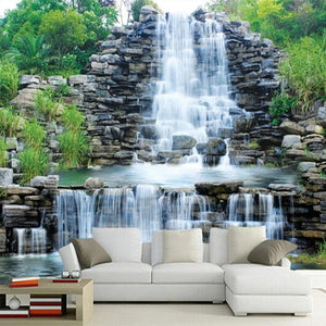 Rock Wall Waterfall Wallpaper Mural, Custom Sizes Available