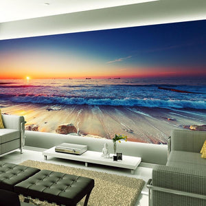 Mural de papel pintado romántico con paisaje al atardecer en la playa, tamaños personalizados disponibles