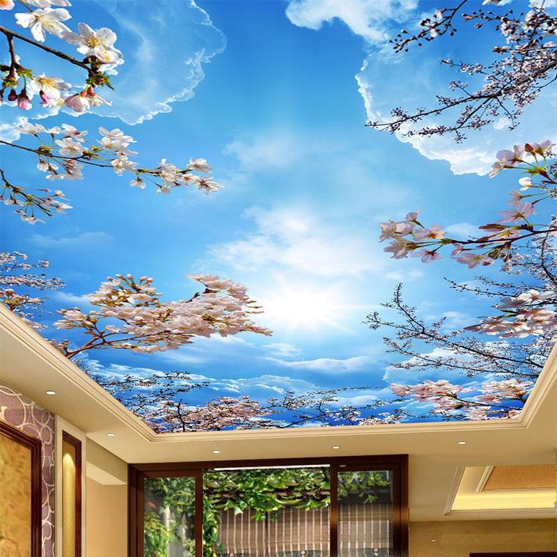 Romantic Blue Sky with Cherry Blossoms Ceiling Mural, Custom Sizes Available Maughon's 