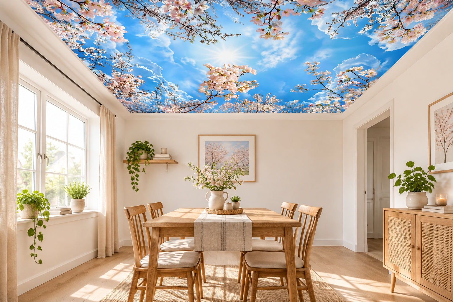 Beautiful Blue Sky with Cherry Blossoms Ceiling Mural, Custom