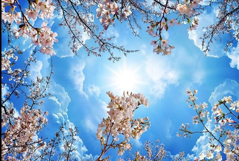 Romantic Blue Sky with Cherry Blossoms Ceiling Mural, Custom Sizes Available Maughon's 