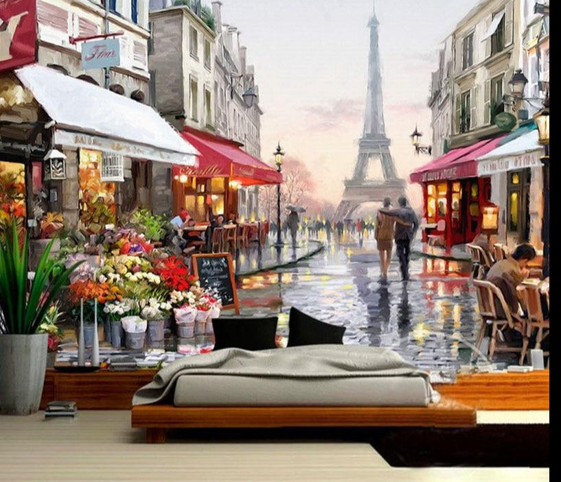Romantic Paris With Eiffel Tower Wallpaper Mural, Custom Sizes Available Wall Murals Maughon's 