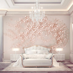 Rose Gold 3D Flowering Branch Wallpaper Mural, Custom Sizes Availalble