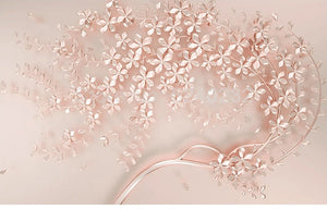 Mural de papel tapiz de rama floreciente en 3D de oro rosa, tamaños personalizados disponibles