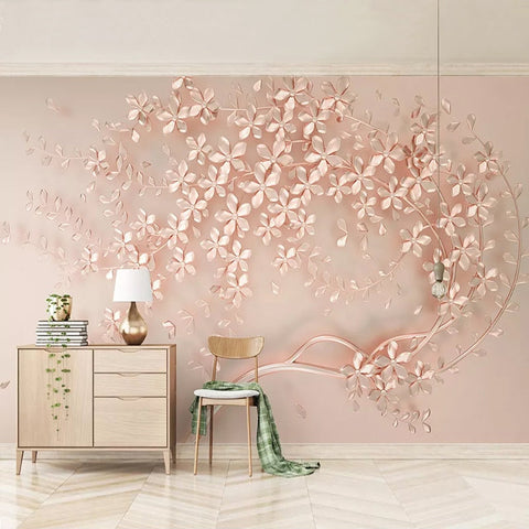 Image of Rose Gold 3D Flowering Branch Wallpaper Mural, Custom Sizes Availalble Maughon's 
