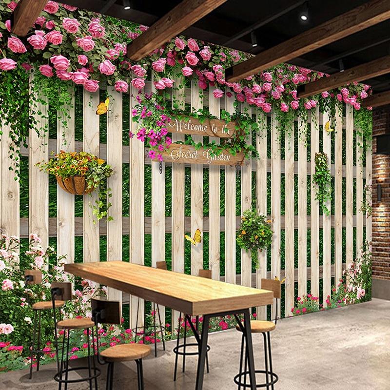 Rose Trellis on Wooden Wall Wallpaper Mural, Custom Sizes Available Household-Wallpaper Maughon's 