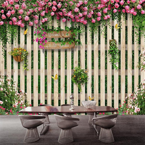 Image of Rose Trellis on Wooden Wall Wallpaper Mural, Custom Sizes Available Household-Wallpaper Maughon's 