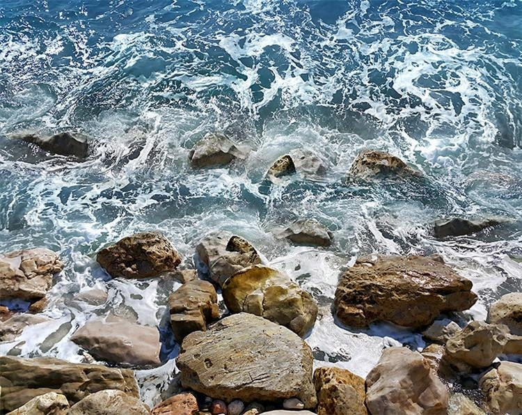 Rough Water Splashing Stones Self Adhesive PVC Vinyl Floor Mural, Custom Sizes Available