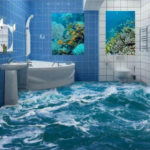 Rough Waves Seawater PVC Vinyl Floor Mural, Self Adhesive, Custom Sizes Available Household-Wallpaper-Floor Maughon's 