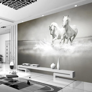 Running White Horses Wallpaper Mural, Custom Sizes Available