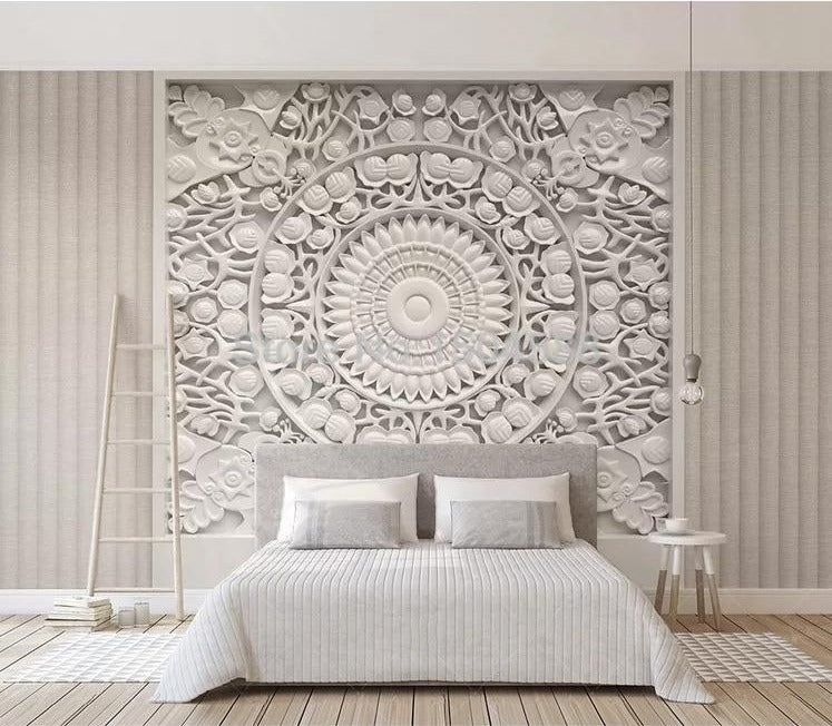 Sculpted Round Medallion Design Wallpaper Mural, Custom Sizes Available Maughon's 