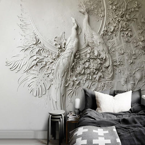 Sculptured Peacock Wallpaper Mural, Custom Sizes Available Maughon's 