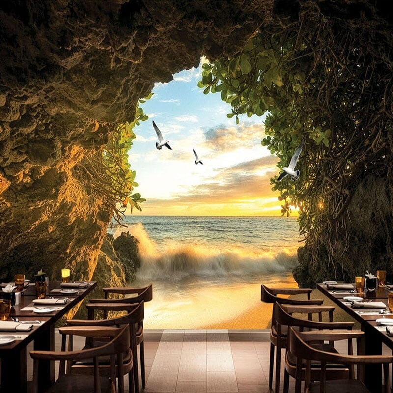 Seaside Cave at Sunset Wallpaper Mural, Custom Sizes Available Wall Murals Maughon's 