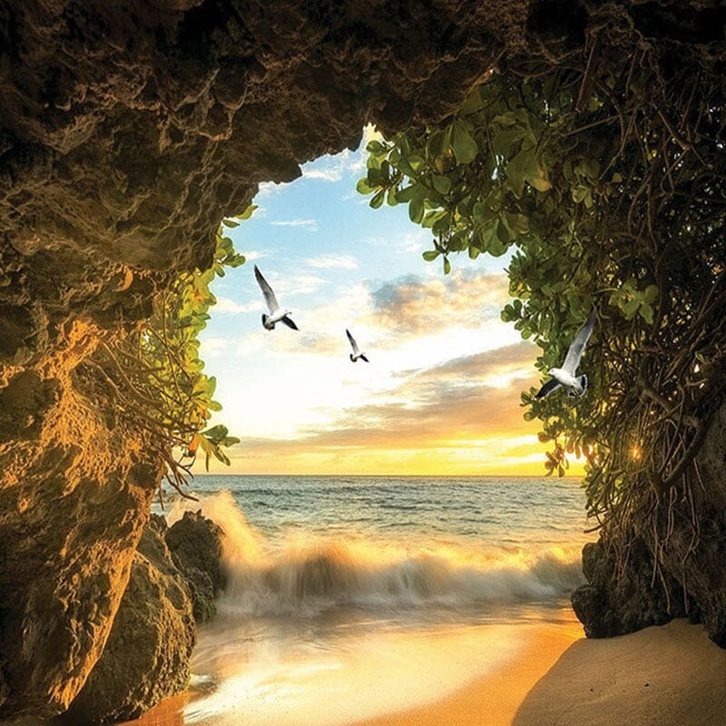 Seaside Cave at Sunset Wallpaper Mural, Custom Sizes Available Wall Murals Maughon's 