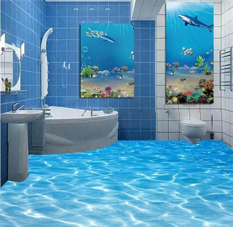 Seawater PVC Waterproof Vinyl Floor Mural, Self Adhesive, Custom Sizes Available