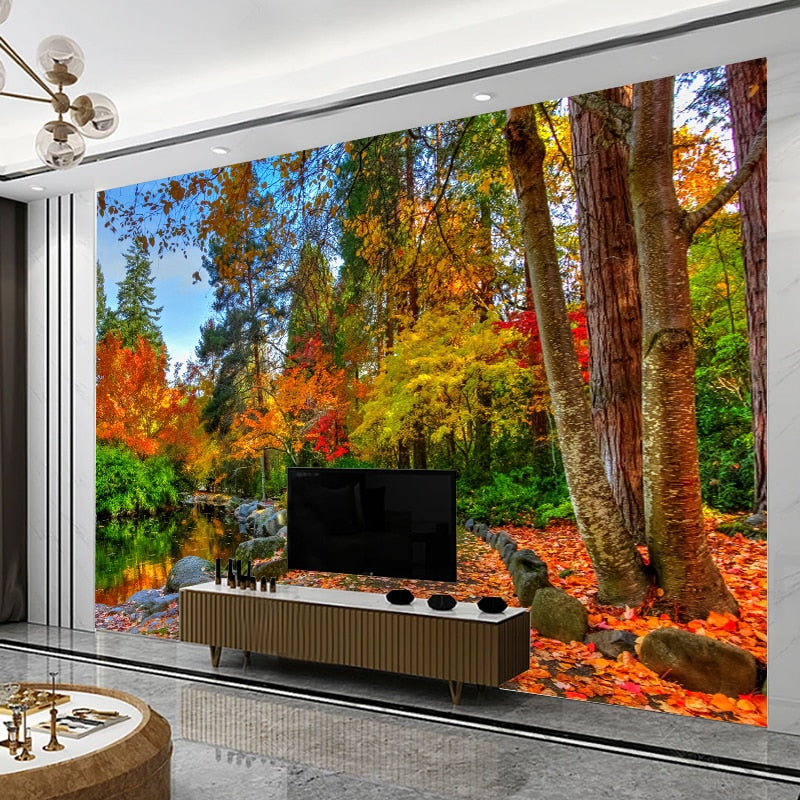 Self Adhesive Autumn Forest Walking Path Wallpaper Mural, Custom Sizes Available Wall Murals Maughon's 