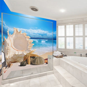 Self Adhesive Beach Shells Close up Bathroom Mural, Custom Sizes Available