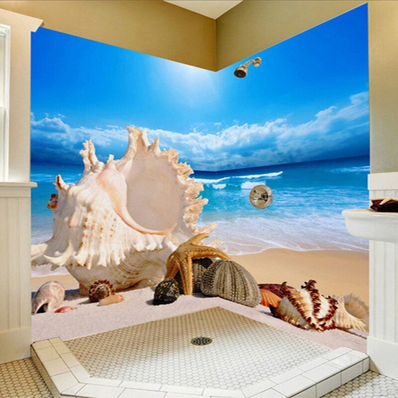 Self Adhesive Beach Shells Close up Bathroom Mural, Custom Sizes Available Wall Murals Maughon's 