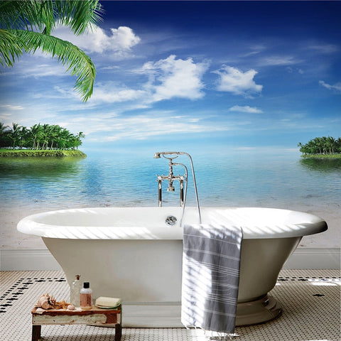 Image of Self Adhesive Calm Bay Bathroom Mural, Custom Sizes Available Wall Murals Maughon's 