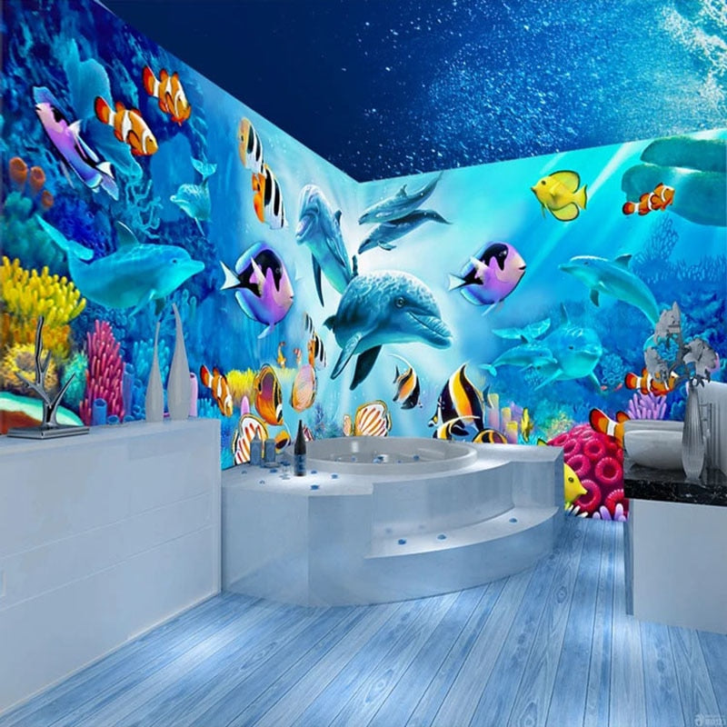 Self-Adhesive Dolphins and Tropical Fish Wallpaper Mural, Custom Sizes Available Wall Murals Maughon's 