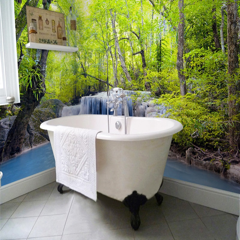 Self Adhesive Forest Waterfall Bathroom Mural, Custom Sizes Available Wall Murals Maughon's 